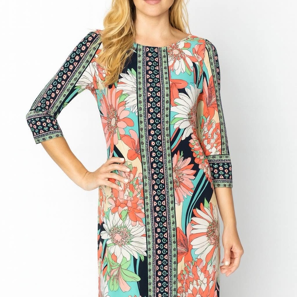 London Times Navy and Coral Floral Dress